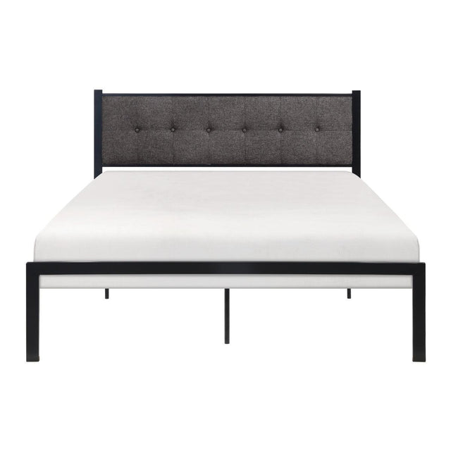 Samuel Gray Modern Metal Frame Polyester Textured Upholstered Tufted Queen Platform Bed - Ella Furniture