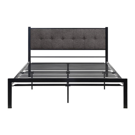 Samuel Gray Modern Metal Frame Polyester Textured Upholstered Tufted Queen Platform Bed - Ella Furniture