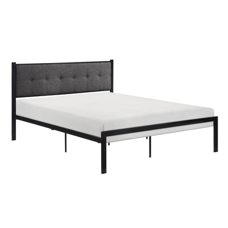 Samuel Gray Modern Metal Frame Polyester Textured Upholstered Tufted Queen Platform Bed - Ella Furniture