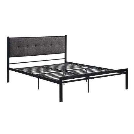 Samuel Gray Modern Metal Frame Polyester Textured Upholstered Tufted Queen Platform Bed - Ella Furniture