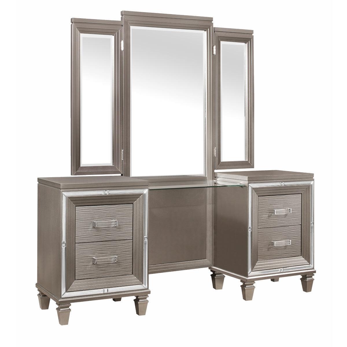 Tamsin Silver Gray Contemporary Wood And Engineered Wood Vanity Dresser With Mirror - Ella Furniture