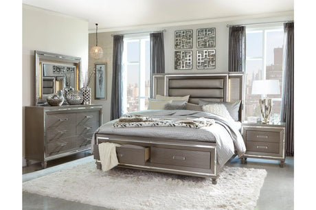 Tamsin Silver Gray Solid Wood Faux Leather Upholstered LED Storage Platform Bedroom Set - Ella Furniture