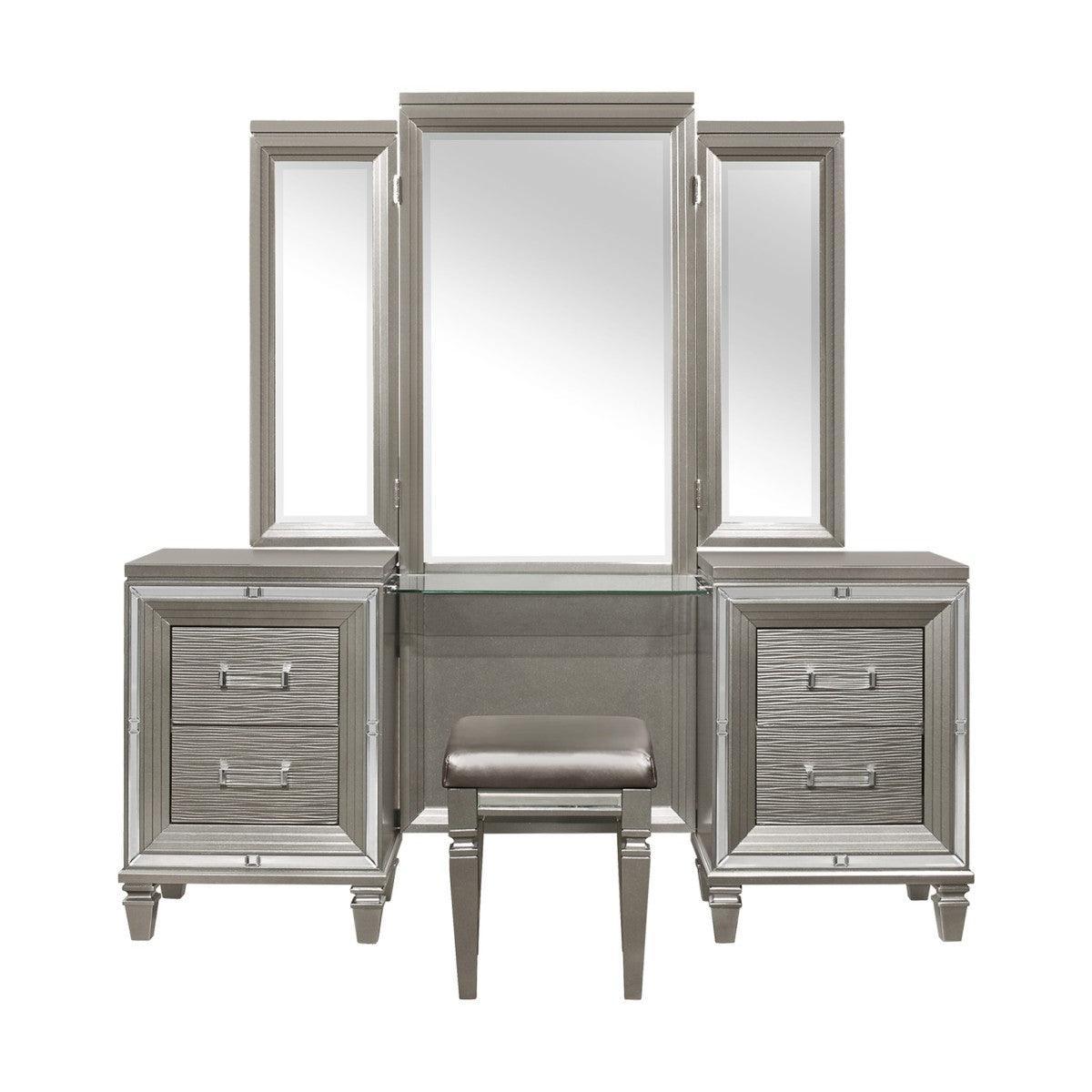 Tamsin Silver Gray Contemporary Wood And Engineered Wood Vanity Dresser With Mirror - Ella Furniture