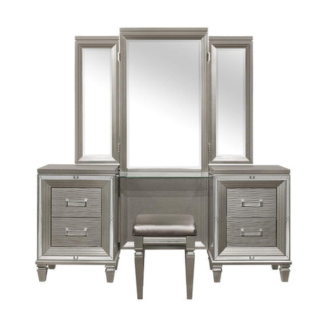 Tamsin Silver Gray Contemporary Wood And Engineered Wood Vanity Dresser With Mirror - Ella Furniture