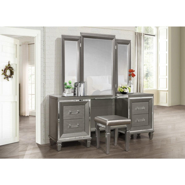 Tamsin Silver Gray Contemporary Wood And Engineered Wood Vanity Dresser With Mirror - Ella Furniture