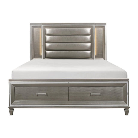 Tamsin Silver-gray Embossed Wood And Engineered Wood Faux Leather Upholstered King Platform Bed - Ella Furniture