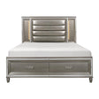 Tamsin Silver Gray Wood Faux Leather Upholstered Queen Platform Bed Storage, LED Lighting - Ella Furniture