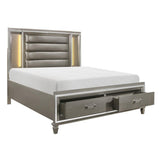 Tamsin Silver Gray Wood Faux Leather Upholstered Queen Platform Bed Storage, LED Lighting - Ella Furniture