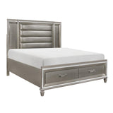 Tamsin Silver Gray Wood Faux Leather Upholstered Queen Platform Bed Storage, LED Lighting - Ella Furniture