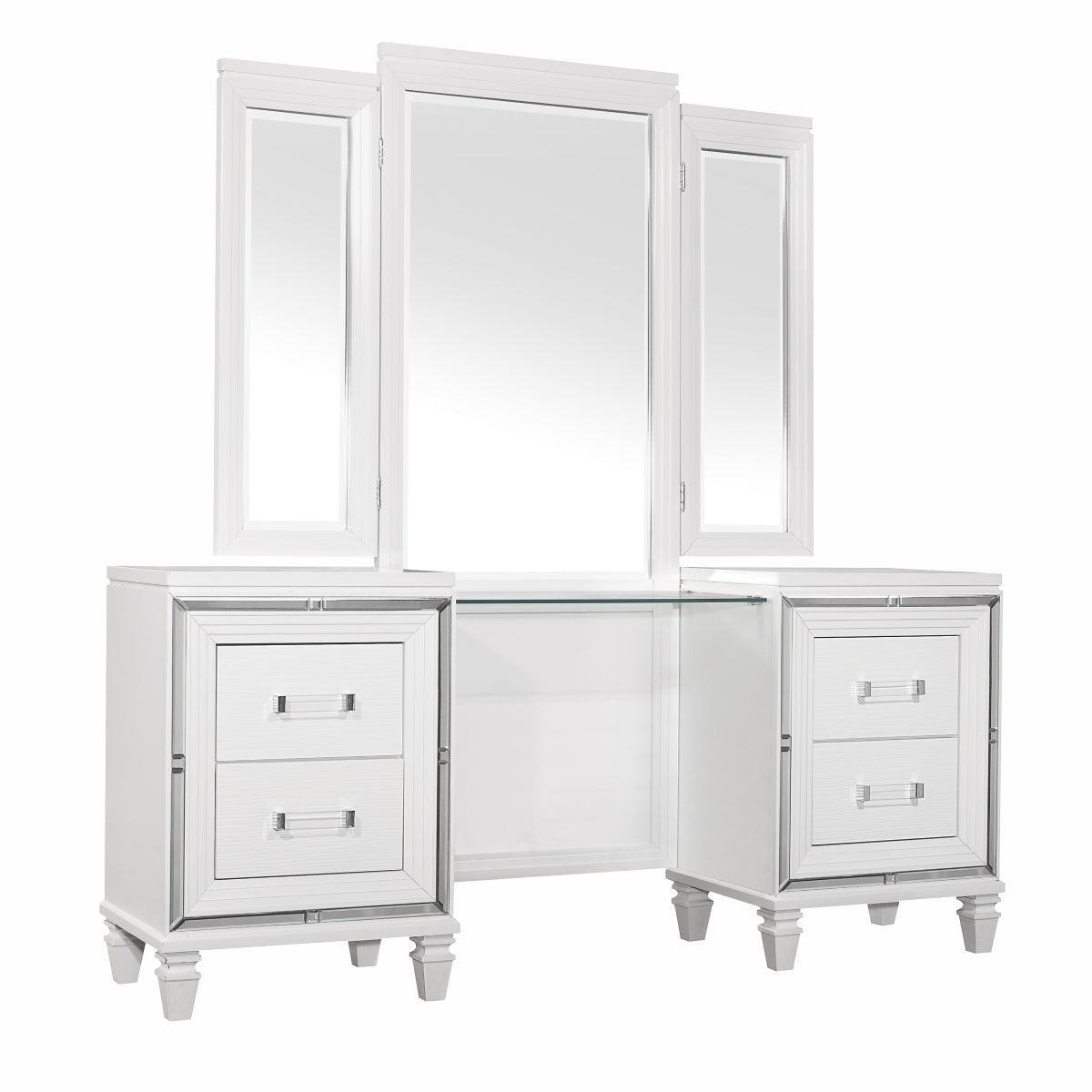Tamsin White Metallic Contemporary Wood And Engineered Wood Vanity Dresser With Mirror - Ella Furniture