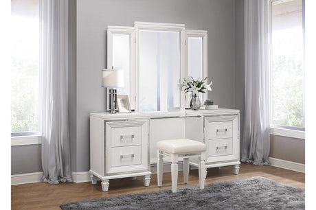 Tamsin White Contemporary Solid Wood Faux Leather Upholstered LED Storage Platform Bedroom Set - Ella Furniture