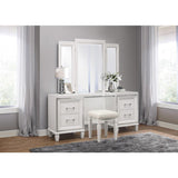 Tamsin White Metallic Contemporary Wood And Engineered Wood Vanity Dresser With Mirror - Ella Furniture