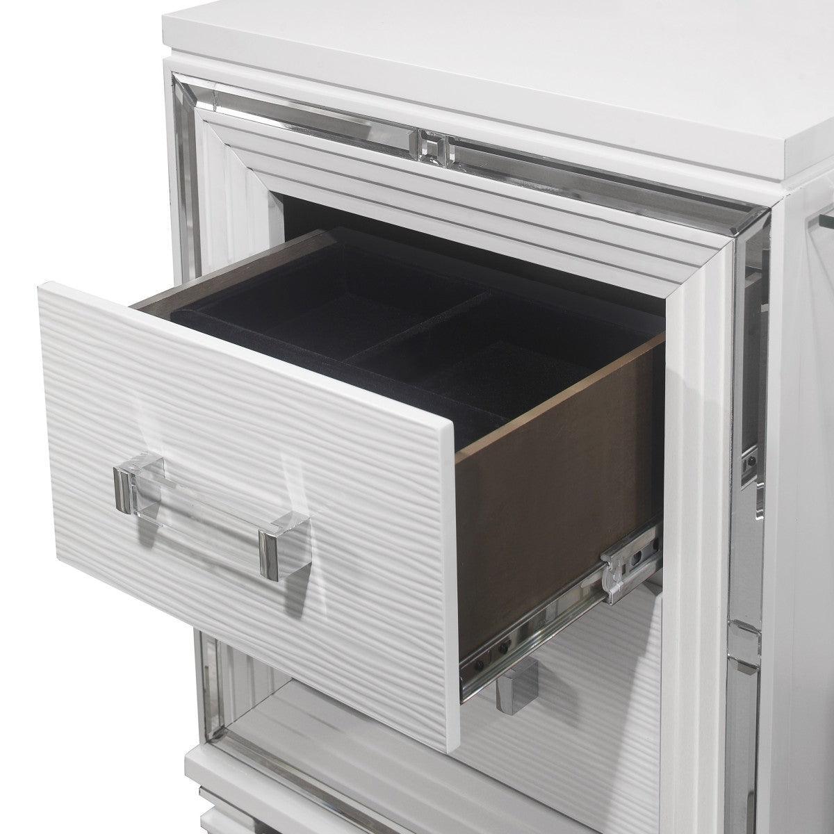 Tamsin White Metallic Contemporary Wood And Engineered Wood Vanity Dresser With Mirror - Ella Furniture
