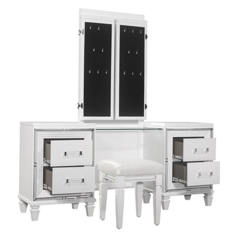 Tamsin White Metallic Contemporary Wood And Engineered Wood Vanity Dresser With Mirror - Ella Furniture