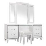 Tamsin White Metallic Contemporary Wood And Engineered Wood Vanity Dresser With Mirror - Ella Furniture