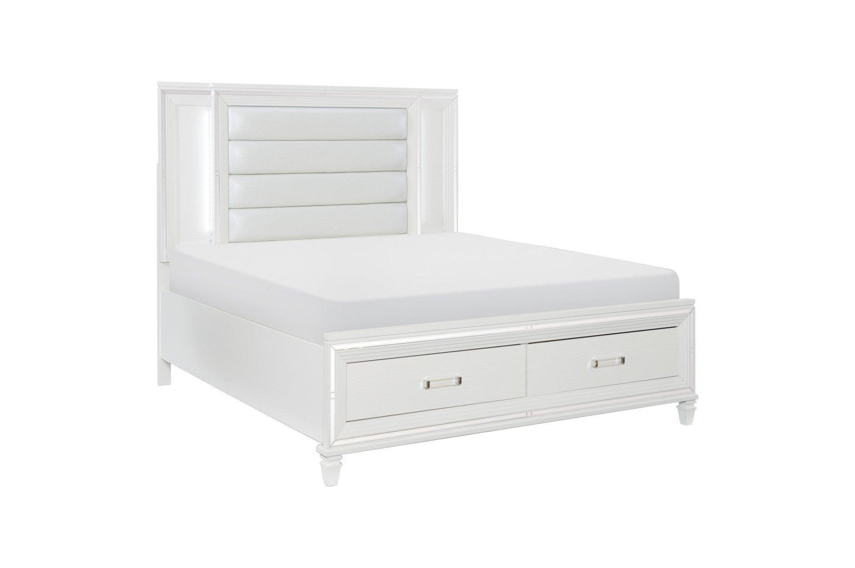 Tamsin White Contemporary Solid Wood Faux Leather Upholstered LED Storage Platform Bedroom Set - Ella Furniture