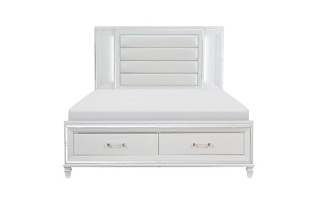 Tamsin White Contemporary Solid Wood Faux Leather Upholstered LED Storage Platform Bedroom Set - Ella Furniture