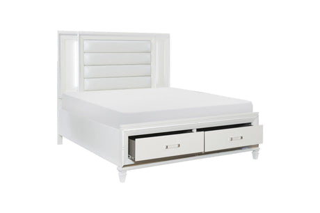 Tamsin White Contemporary Solid Wood Faux Leather Upholstered LED Storage Platform Bedroom Set - Ella Furniture