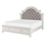 Baylesford Antique White Oak Veneer Wood Engineered Wood Fabric Upholstered Tufted King Queen Bed - Ella Furniture