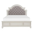 Baylesford Antique White Oak Veneer Wood Engineered Wood Fabric Upholstered Tufted King Queen Bed - Ella Furniture