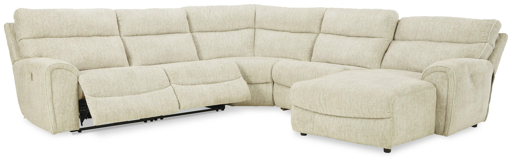 Critic's Corner Parchment 5-Piece Power Reclining Sectional - Ella Furniture