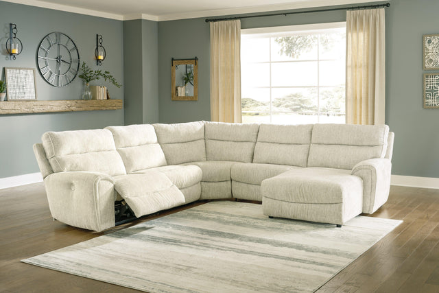 Critic's Corner Parchment 5-Piece Power Reclining Sectional - Ella Furniture