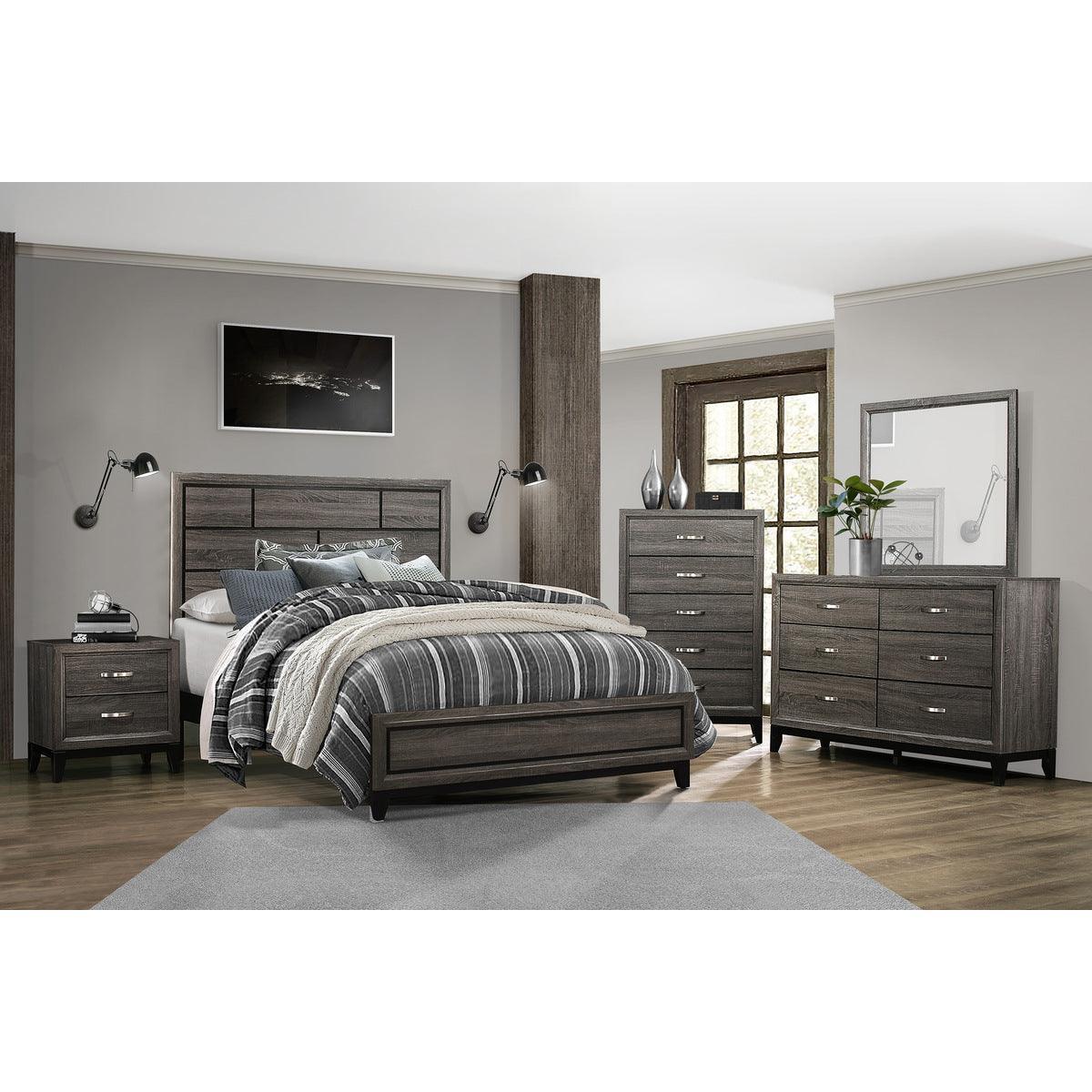 Davi Gray Modern Contemporary Faux Wood Veneer Wood And Engineered Wood Queen Panel Bed - Ella Furniture