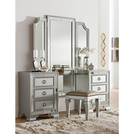 Avondole Silver Modern Traditional Wood And Engineered Wood Vanity Dresser With Mirror - Ella Furniture