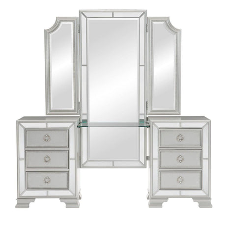 Avondole Silver Modern Traditional Wood And Engineered Wood Vanity Dresser With Mirror - Ella Furniture