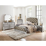 Avondale Silver Modern Wood Engineered Wood, Glass Faux Leather Upholstered Tufted King Panel Bed - Ella Furniture