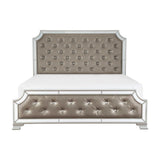 Avondale Silver Modern Wood Engineered Wood, Glass Faux Leather Upholstered Tufted King Panel Bed - Ella Furniture