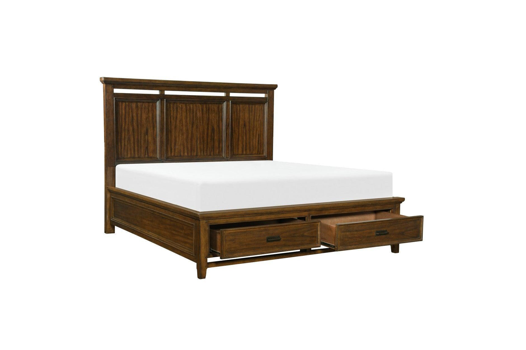 Frazier Park Brown Cherry Modern Contemporary Solid Wood Upholstered Storage Plarform Bedroom Set - Ella Furniture
