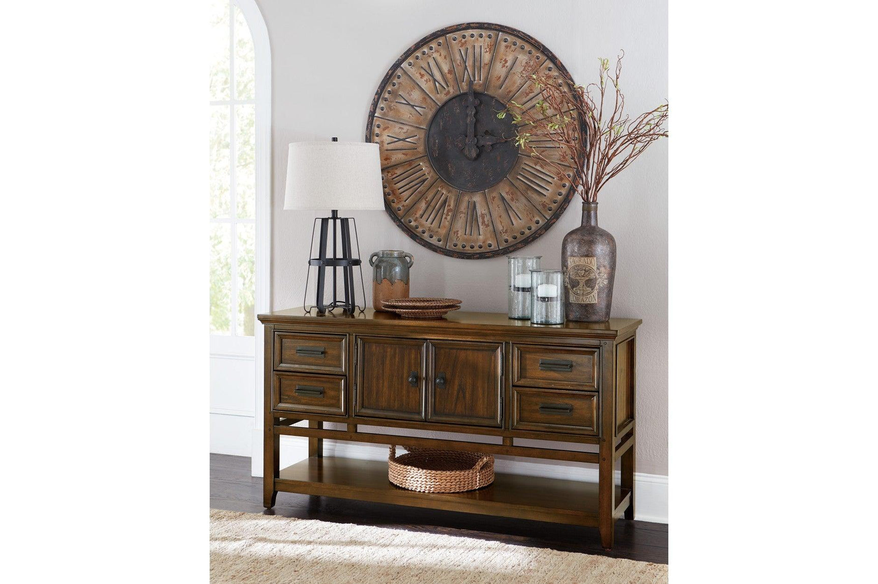 Frazier Park Brown Modern Subtle Lodge Solid Wood Faux Leather Seat Rectangular Dining Room Set - Ella Furniture