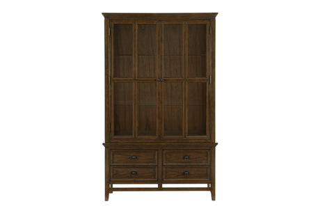 Frazier Park Brown Modern Subtle Lodge Solid Wood Faux Leather Seat Rectangular Dining Room Set - Ella Furniture