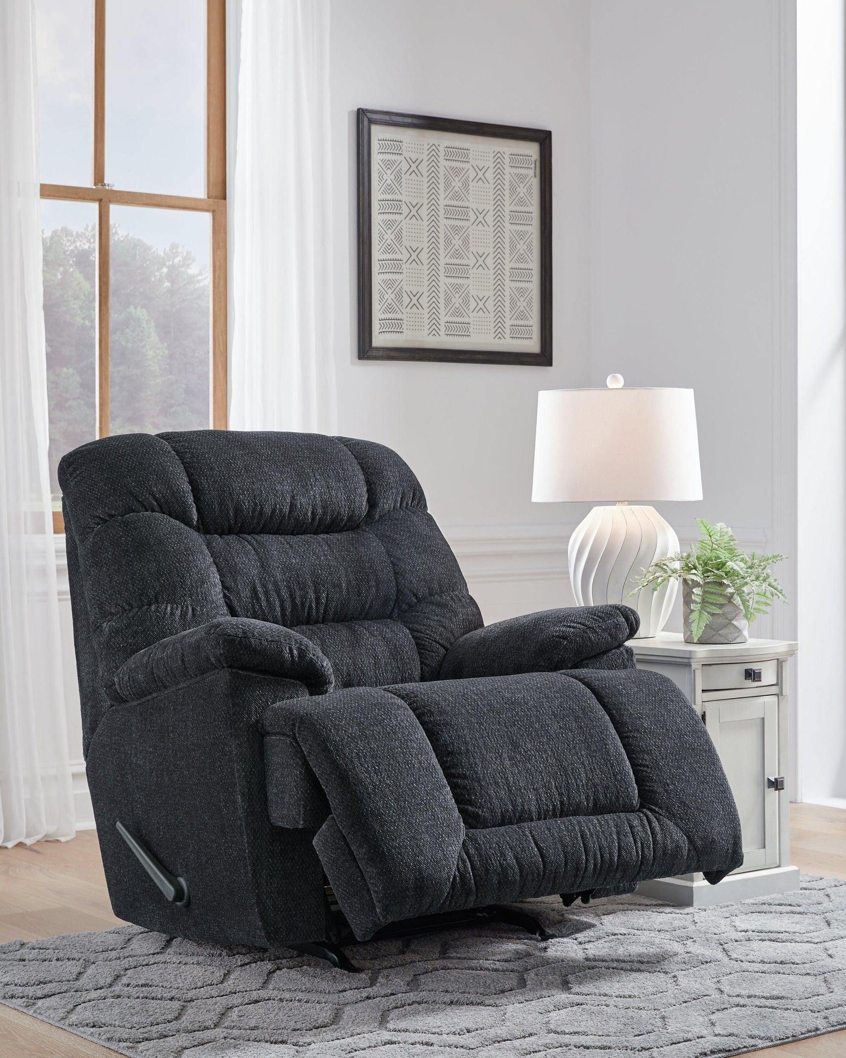 Bridgtrail Charcoal Chenille Recliner - Ella Furniture