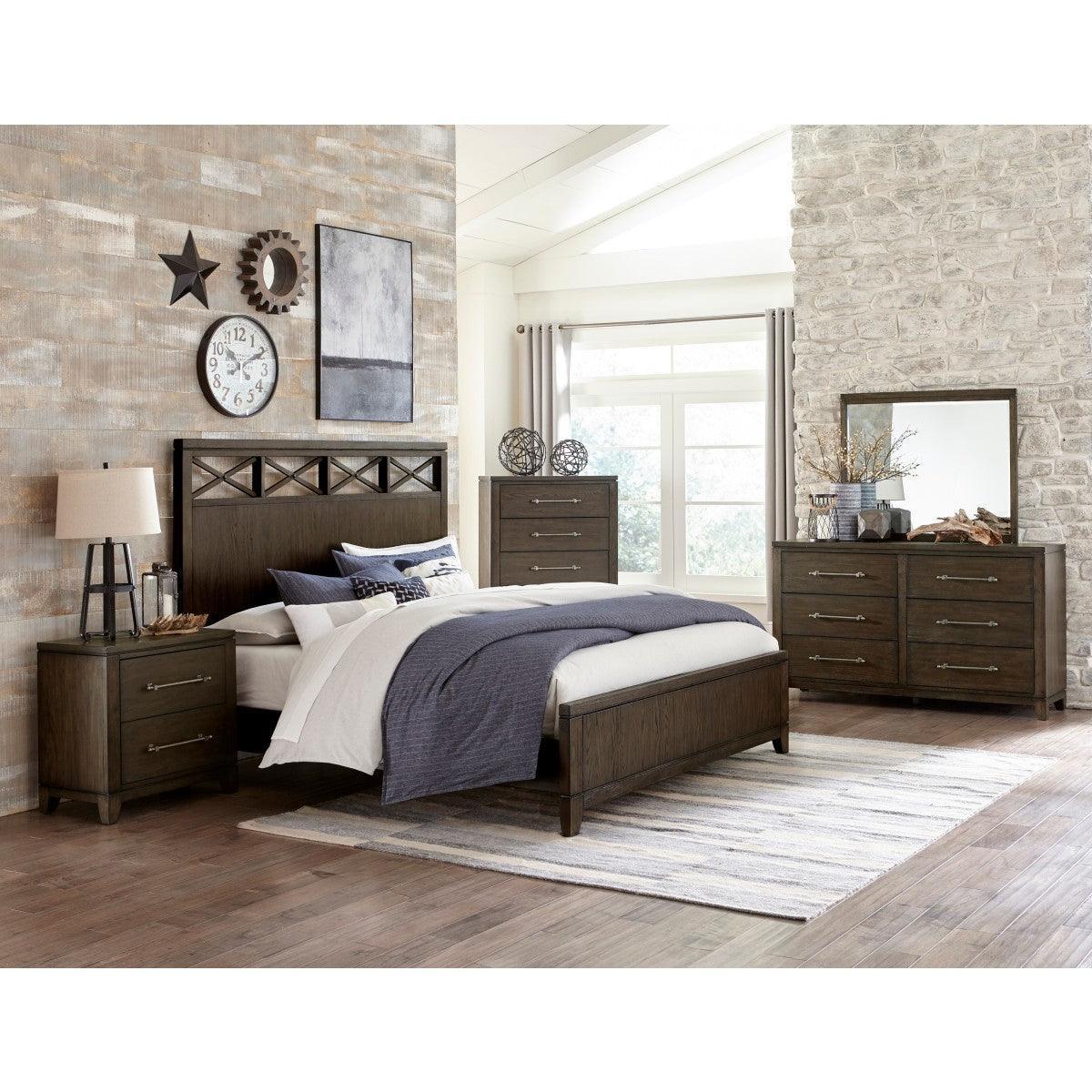 Griggs Dark Brown Modern Contemporary Ash Veneer Wood And Engineered Wood King Panel Bed - Ella Furniture