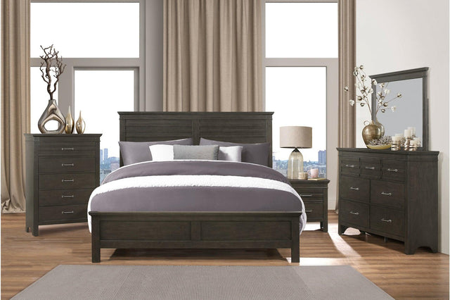 Blaire Farm Charcoal Gray Okume Veneer And Modern Solid Wood Panel Bedroom Set - Ella Furniture