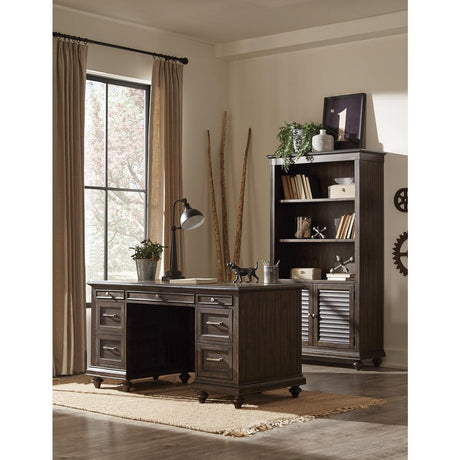 Cardano Driftwood Charcoal Acacia Veneer Wood And Engineered Wood Bookcase 3 Upper Open Shelves - Ella Furniture