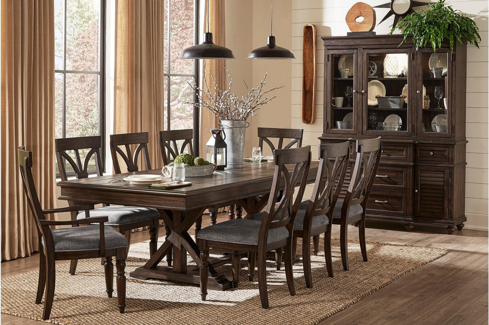 Cardano Charcoal Traditional Solid Wood Fabric Upholstery Seat Rectangular Dining Room Set - Ella Furniture