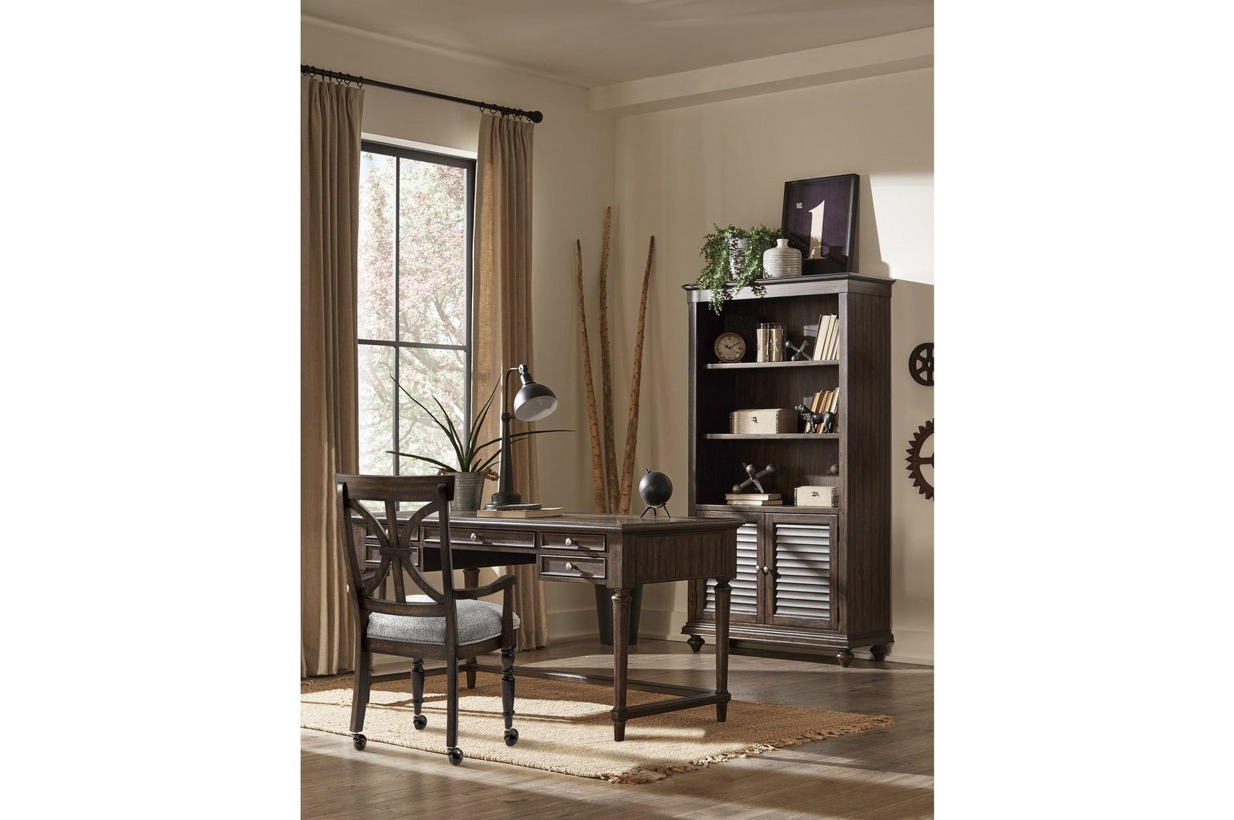 Cardano Charcoal Modern Tranisitional Traditional Acacia Solids And Veneers Executive Desk - Ella Furniture