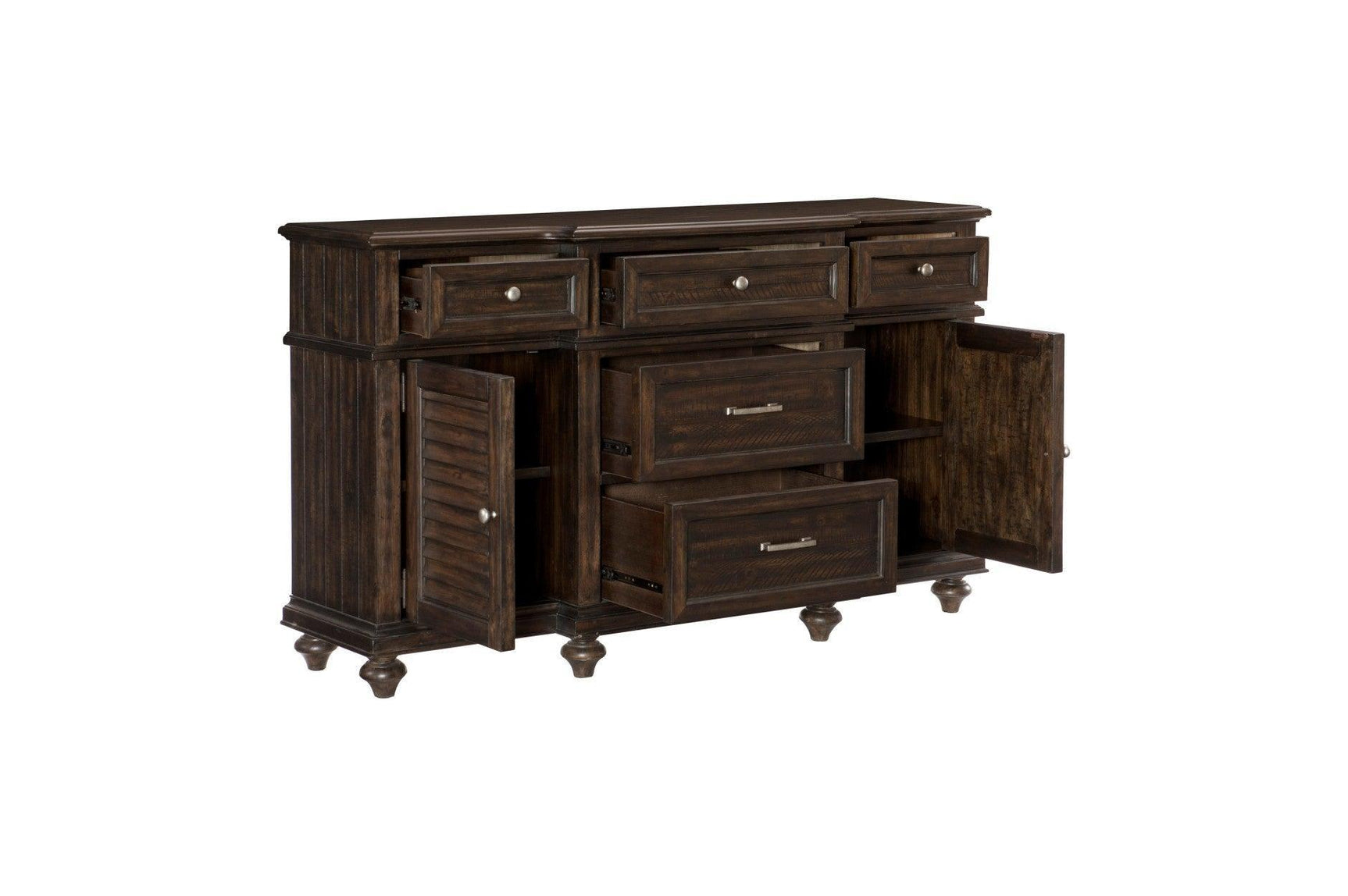 Cardano Charcoal Traditional Solid Wood Fabric Upholstery Seat Rectangular Dining Room Set - Ella Furniture