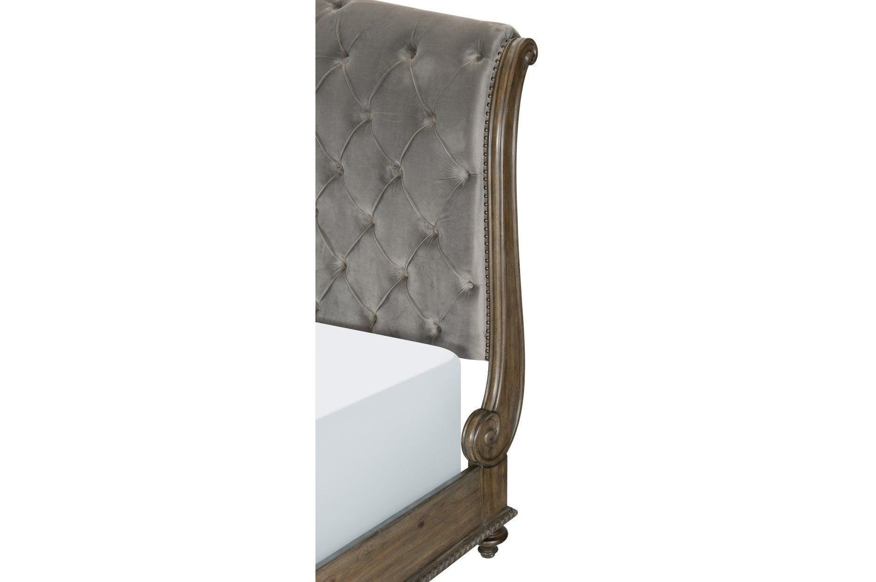 Rachelle Gray Modern Contemporary Solid Wood Velvet Upholstered Tufted Sleigh Bedroom Set - Ella Furniture