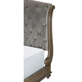 Rachelle Gray Velvet Veneer Wood And Engineered Wood Fabric Upholstery Tufted King Sleigh Bed - Ella Furniture