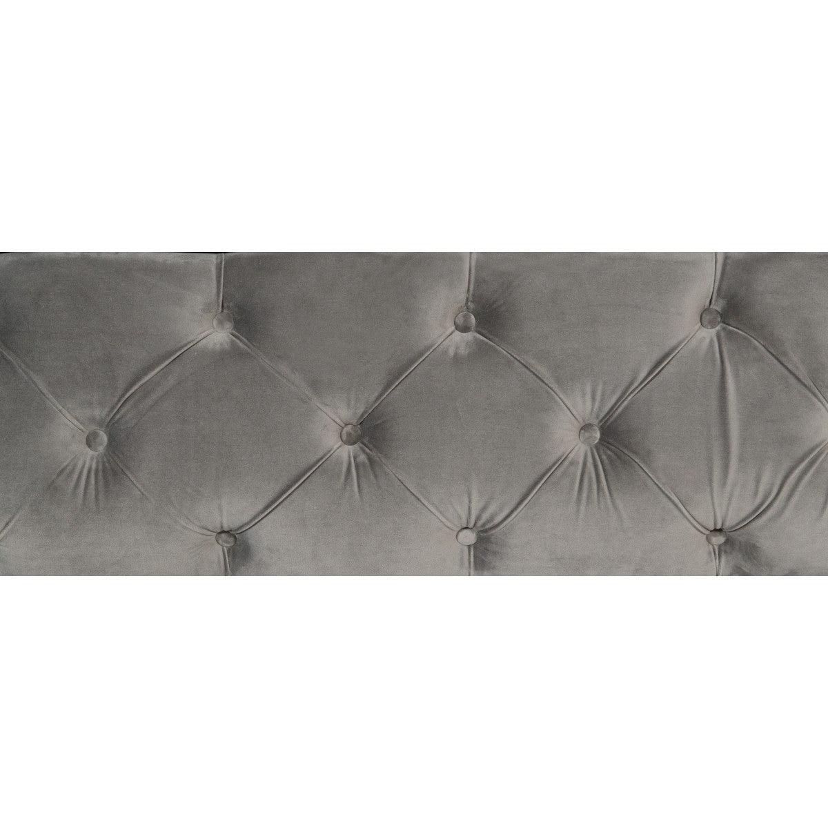 Rachelle Gray Velvet Knotty Pecan Engineered Wood Fabric Upholstery Tufted Queen Sleigh Bed - Ella Furniture