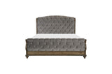 Rachelle Gray Modern Contemporary Solid Wood Velvet Upholstered Tufted Sleigh Bedroom Set - Ella Furniture