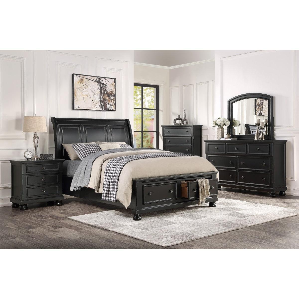 Laurelin Black Modern Traditional Transitional Wood And Engineered Wood Queen Sleigh Storage Bed - Ella Furniture