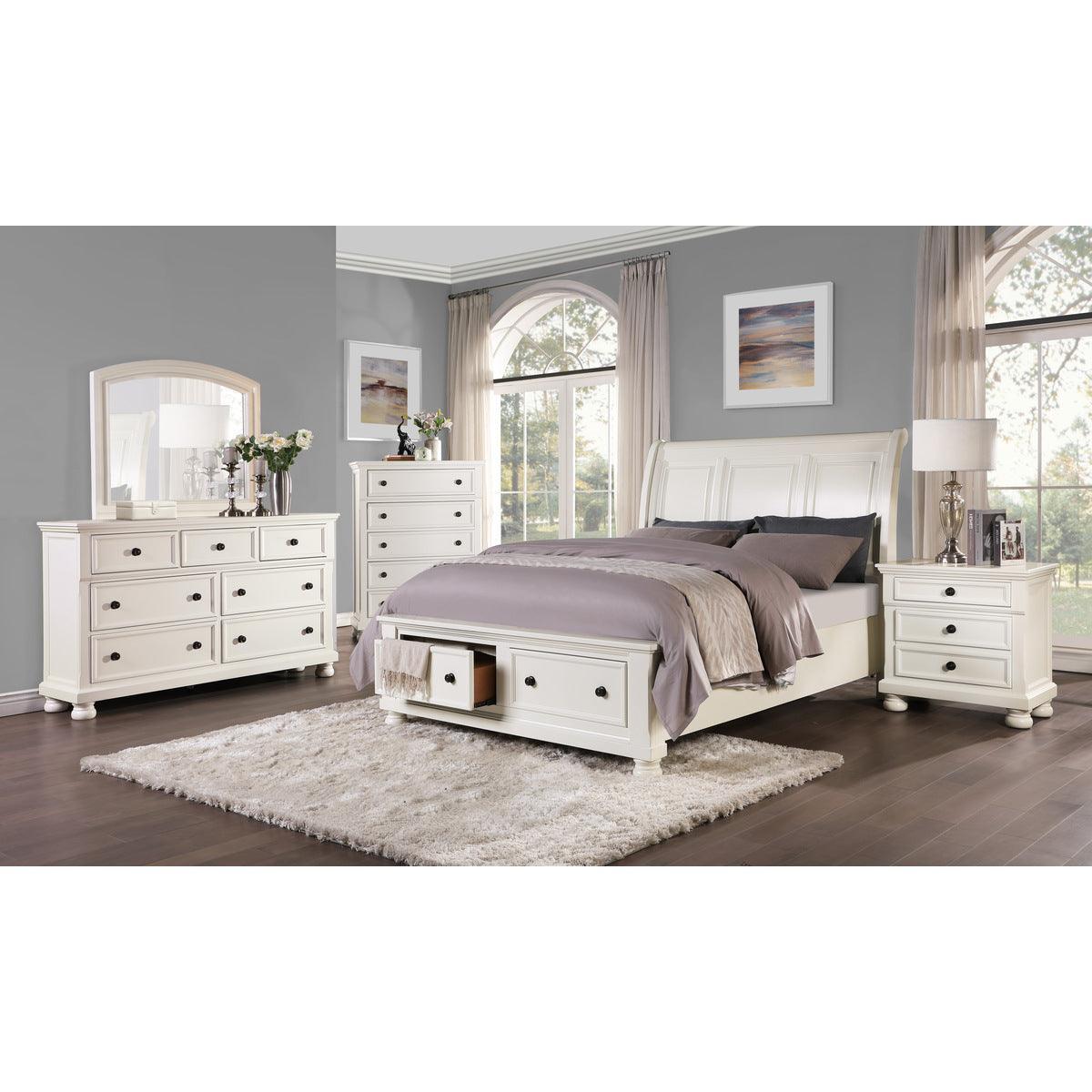 Laurelin White Traditional Wood Engineered Wood Queen Sleigh Platform Bed With Footboard Storage - Ella Furniture