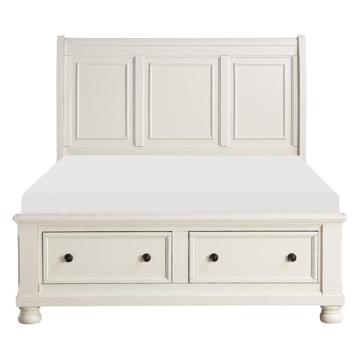 Laurelin White Traditional Wood Engineered Wood Queen Sleigh Platform Bed With Footboard Storage - Ella Furniture