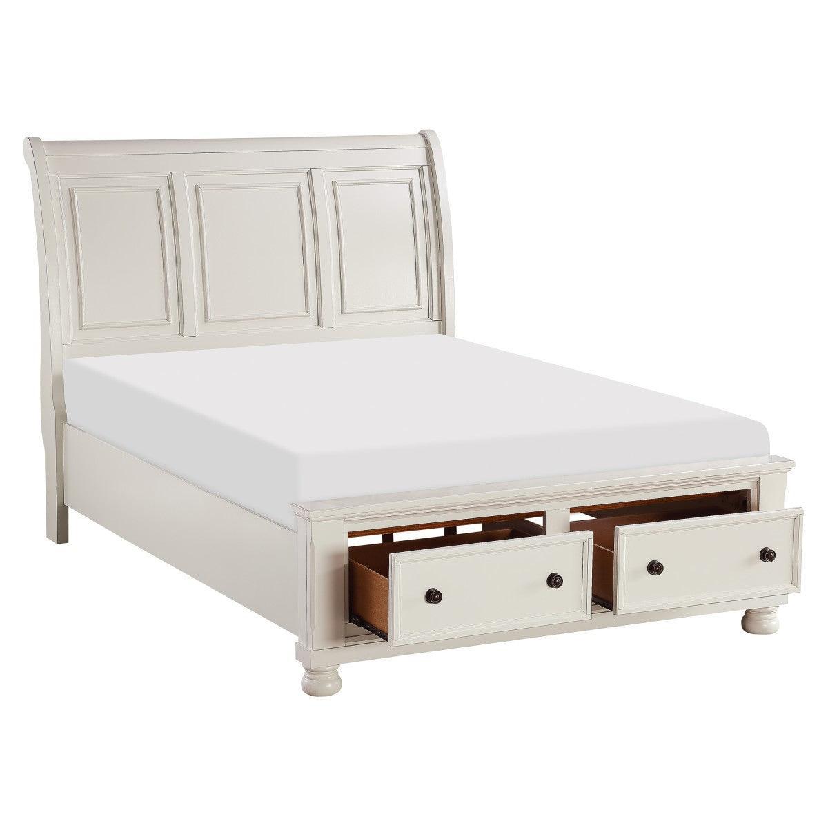Laurelin White Traditional Wood Engineered Wood Queen Sleigh Platform Bed With Footboard Storage - Ella Furniture