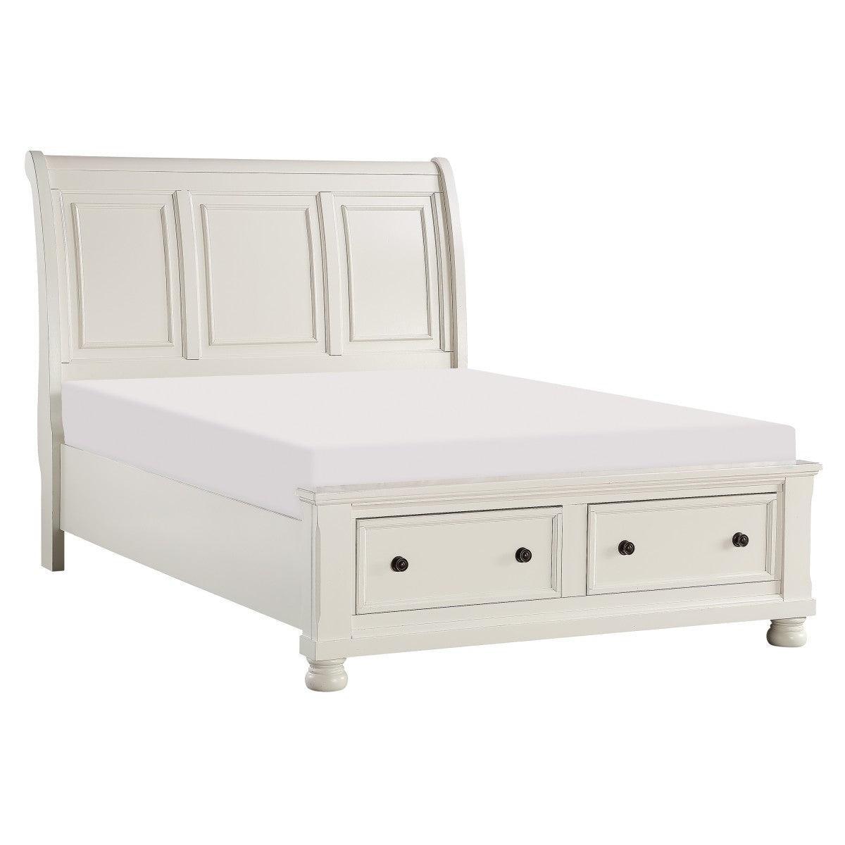 Laurelin White Traditional Wood Engineered Wood Queen Sleigh Platform Bed With Footboard Storage - Ella Furniture
